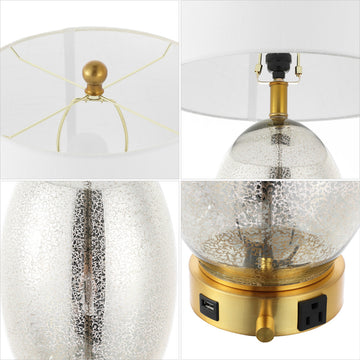 Reese Contemporary Style Iron/Glass LED Table Lamp with USB Charging Port - JONATHAN Y